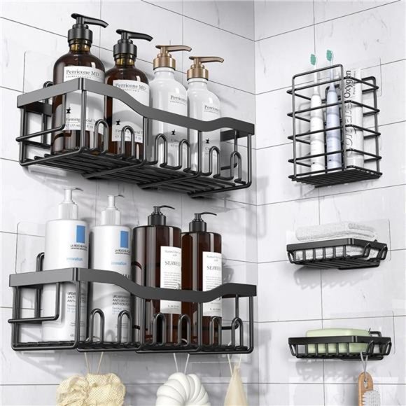 Shower Caddy 5 Pack,Adhesive Shower Organizer for Bathroom Storage & Kitchen - Picture 1 of 8